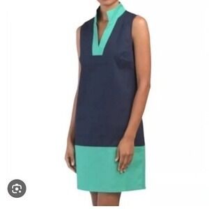 SAIL‎ TO STABLE Womens Blue Green Color Blocked Cotton Shift Dress Size Medium